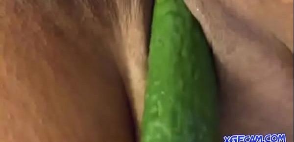  Hot chubby masturbating with cucumber